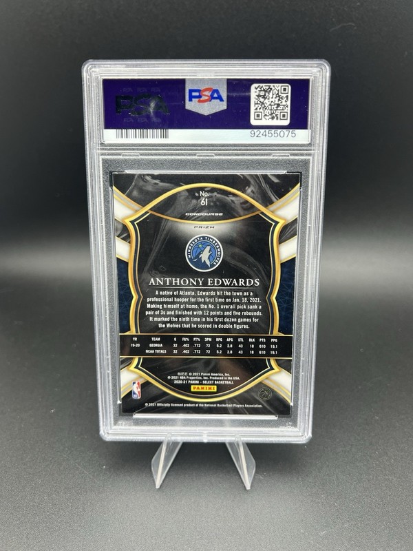 2020-21 Select Anthony Edwards Rookie RC Red White Orange Shimmer Prizm PSA 10 view 2