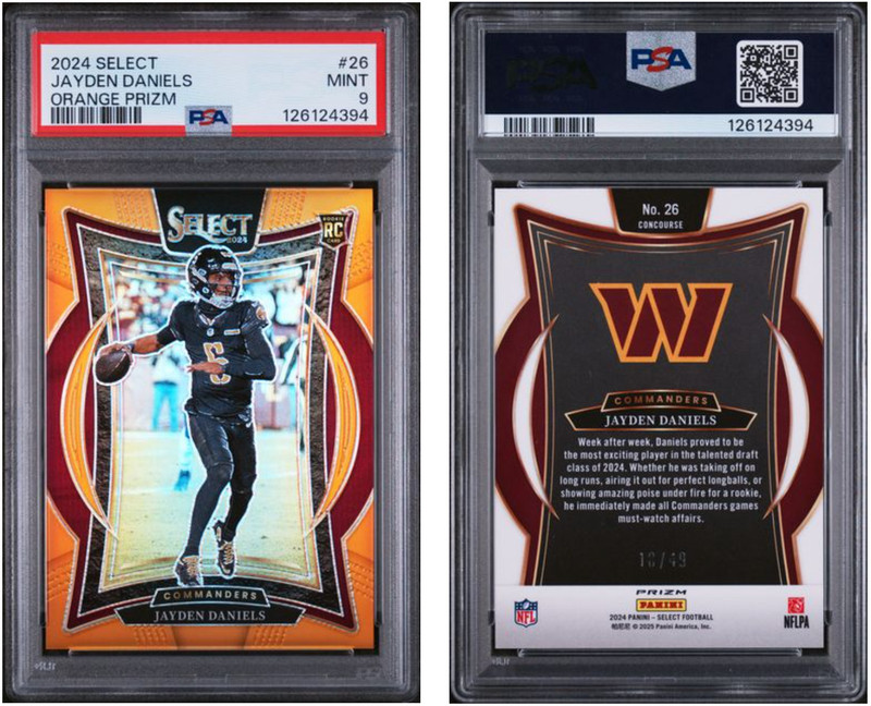 2024 Panini Select Jayden Daniels RC #26 Orange Prizm /49 PSA 9