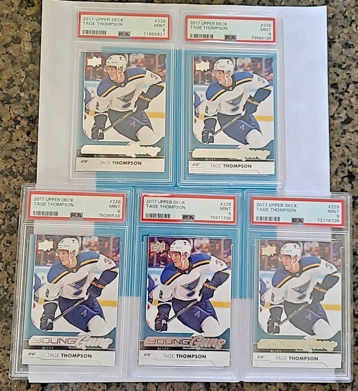 2017-18 Tage Thompson Upper Deck Young Guns Rookie RC #228 PSA 9 MINT view 1