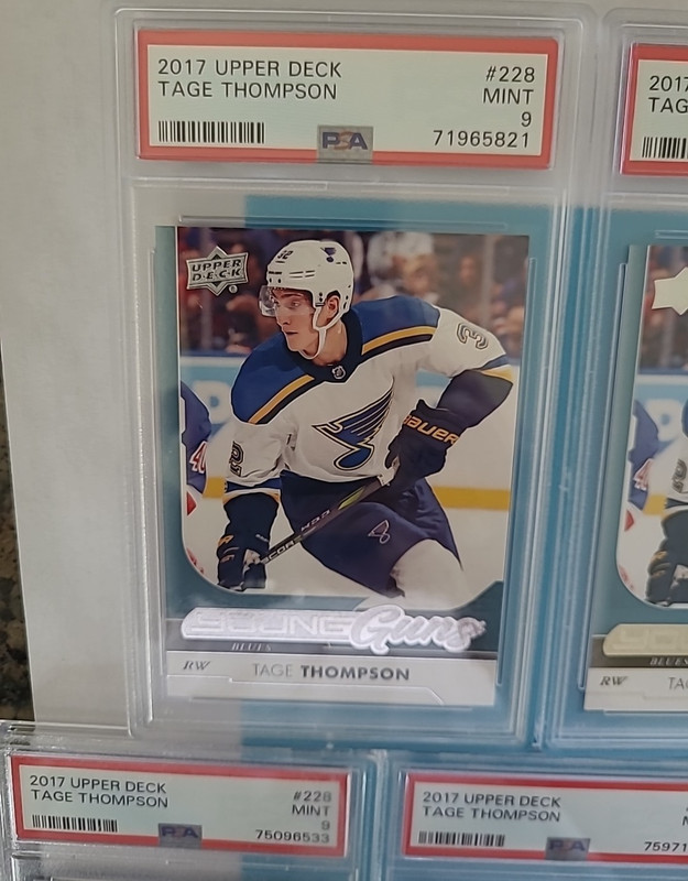 2017-18 Tage Thompson Upper Deck Young Guns Rookie RC #228 PSA 9 MINT view 2