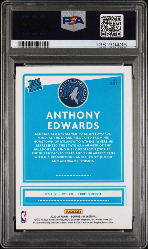 2020 Panini Donruss Anthony Edwards RC Rated Rookie PSA 9 #201 view 2