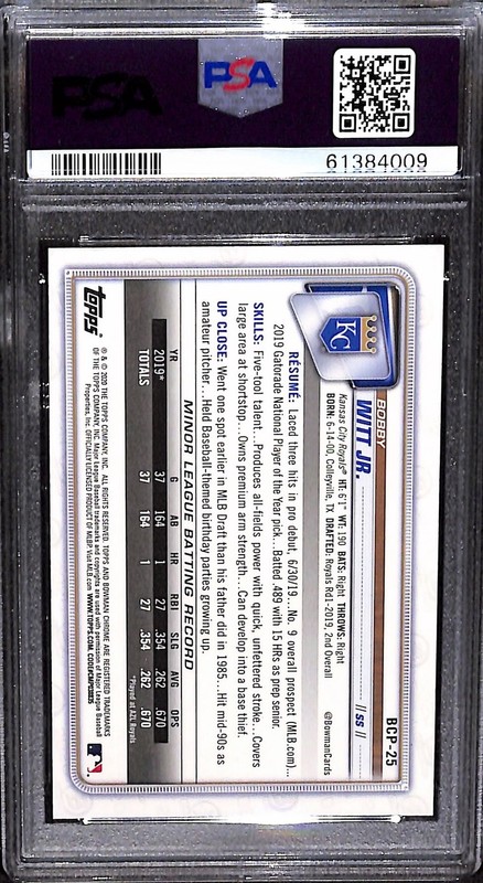 2020 Bowman Chrome Mega Box BCP25 Bobby Witt Jr. Mojo PSA 9 view 2
