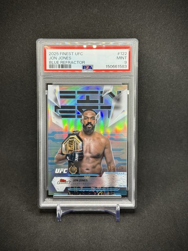 Jon Jones 2025 Topps Finest UFC Uncommon Blue Refractor /175 SP PSA 9 Mint