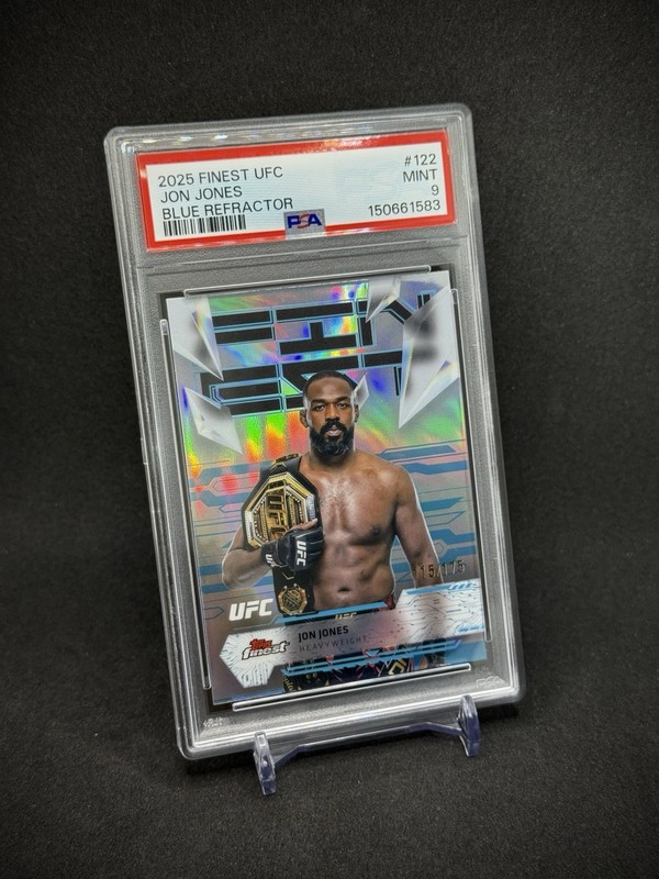 Jon Jones 2025 Topps Finest UFC Uncommon Blue Refractor /175 SP PSA 9 Mint view 2