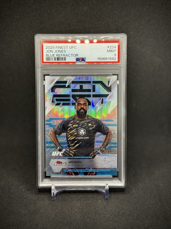 Jon Jones 2025 Topps Finest UFC Rare Blue Refractor /99 PSA 9 Mint