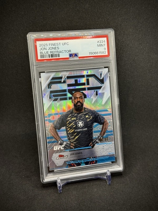 Jon Jones 2025 Topps Finest UFC Rare Blue Refractor /99 PSA 9 Mint view 2