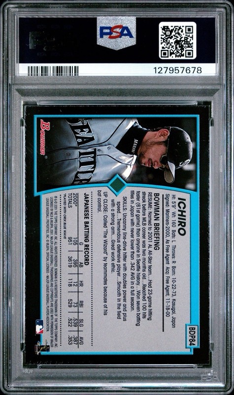 Bowman 2001 Draft Picks & Prospects Ichiro Suzuki #BDP84 Rookie PSA 8 Mariners view 2