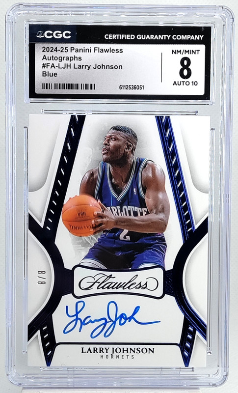/8 Larry Johnson Auto 2024-25 Flawless ON CARD Autograph CGC 8 Blue Hornets SP