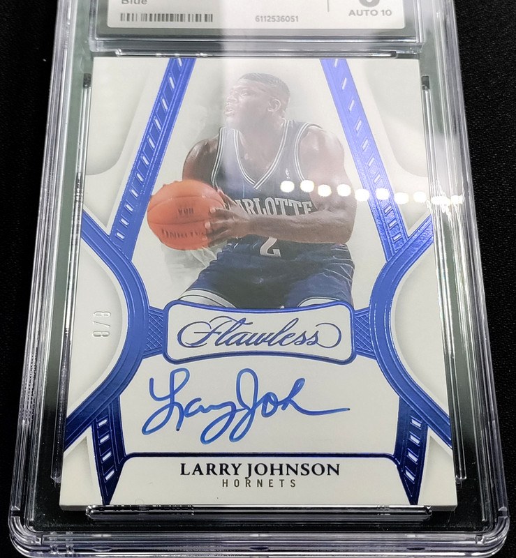 /8 Larry Johnson Auto 2024-25 Flawless ON CARD Autograph CGC 8 Blue Hornets SP view 2