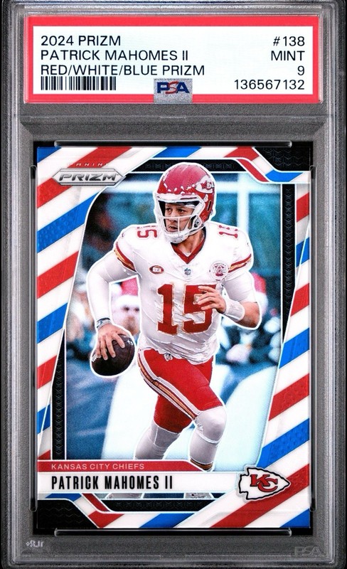 2024 Panini Prizm #138 Patrick Mahomes Ii Red/White/Blue Prizm PSA 9