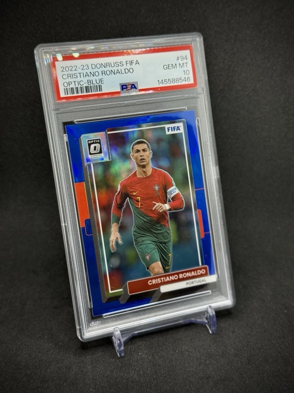 Cristiano Ronaldo 2022 Panini Optic FIFA Blue Prizm /99 SP PSA 10 Portugal view 2
