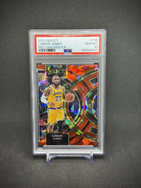 LeBron James 2023 Panini Select Red Cracked Ice Prizm SP PSA 10 Lakers