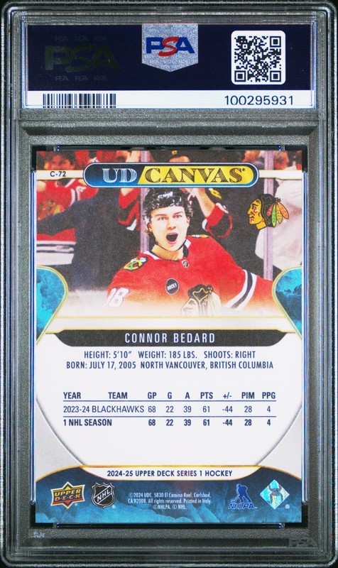 Connor Bedard 2024 Upper Deck UD Canvas Hockey Card #C72 Graded PSA 10 view 2