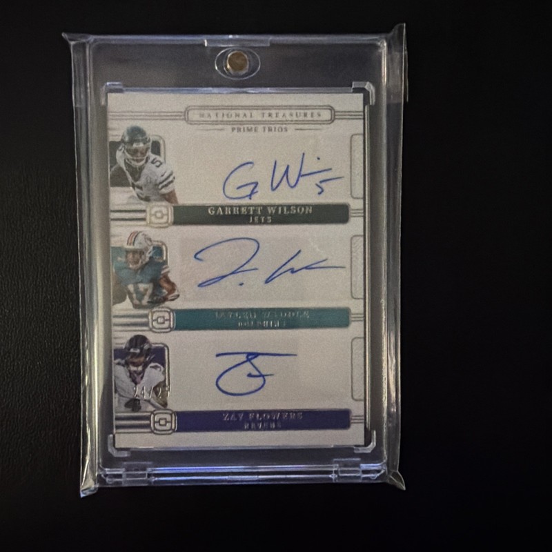 2024 Panini National Treasures Prime Trios Wilson/Waddle/Flowers Triple Auto /25