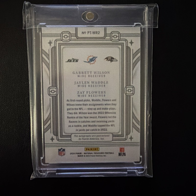 2024 Panini National Treasures Prime Trios Wilson/Waddle/Flowers Triple Auto /25 view 2