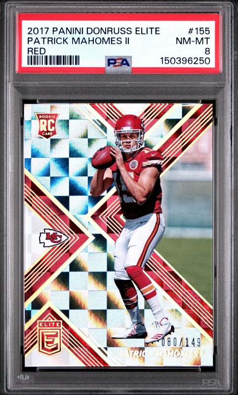 2017 PANINI DONRUSS ELITE 155 PATRICK MAHOMES II RED /149 RC PSA 8