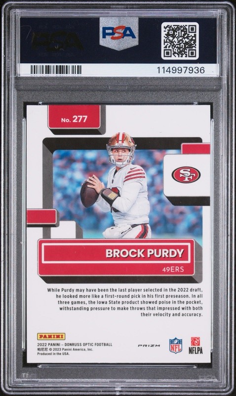 2022 Panini Donruss Optic - Rated Rookie Brock Purdy #277 Stars Prizm (RC) PSA 9 view 2