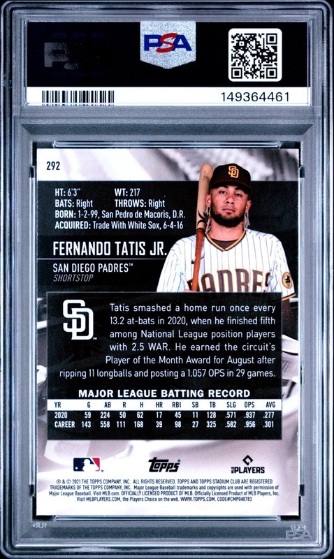 Fernando Tatis Jr. - 2021 Stadium Club Chrome   PSA 10 view 2