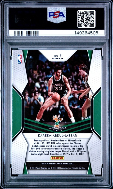 Kareem Abdul-Jabbar - 2018 Panini Prizm Dominance Silver Prizm  PSA 9 view 2