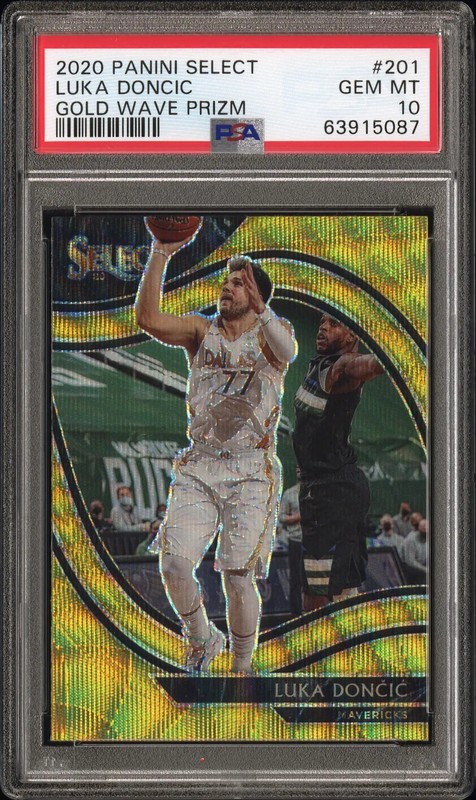 2020 Panini Select Basketball Luka Doncic #201 Gold Wave Prizm PSA 10