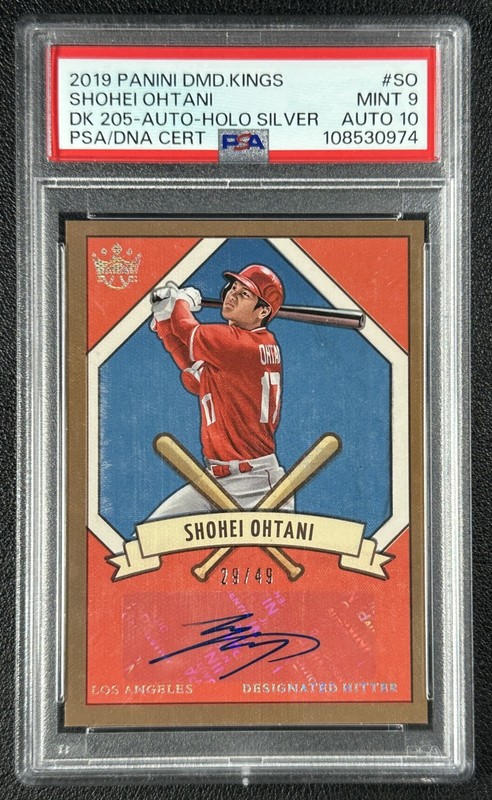 SHOHEI OHTANI PSA 9 2019 PANINI DIAMOND KINGS 205S-SO 10 AUTO HOLO SILVER 29/49