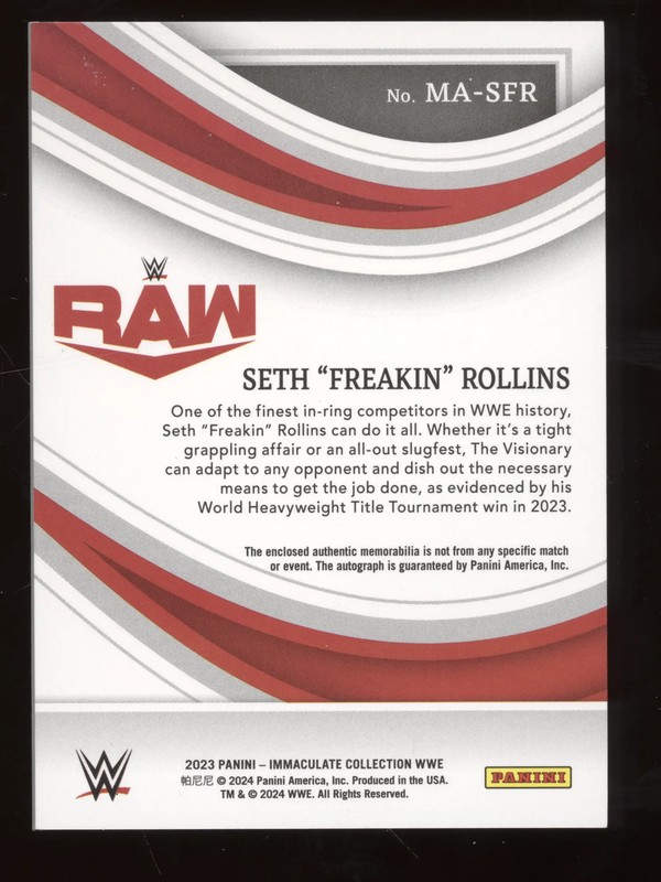 2023 Panini Immaculate Collection Seth "Freakin" Rollins #MASFR Patch Auto 46/99 view 2