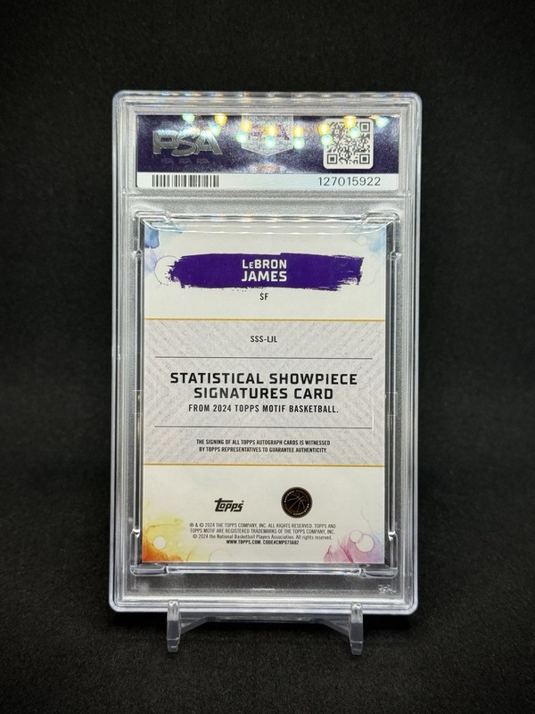 LeBron James 2023 Topps Motif Statistical Showpiece Auto /19 PSA 9 Mint view 2