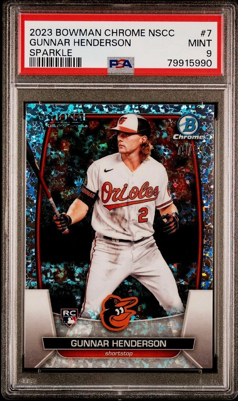 GUNNAR HENDERSON 2023 BOWMAN CHROME ROOKIE MINI-DIAMOND Sparkle /99 RC PSA 9