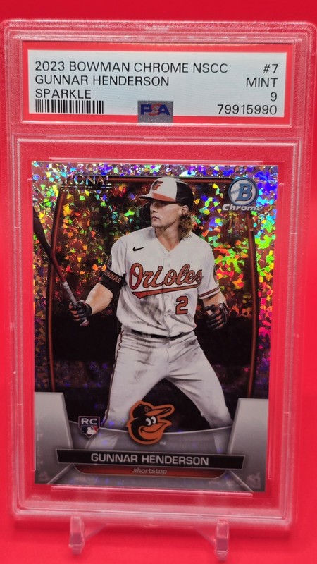 GUNNAR HENDERSON 2023 BOWMAN CHROME ROOKIE MINI-DIAMOND Sparkle /99 RC PSA 9 view 2