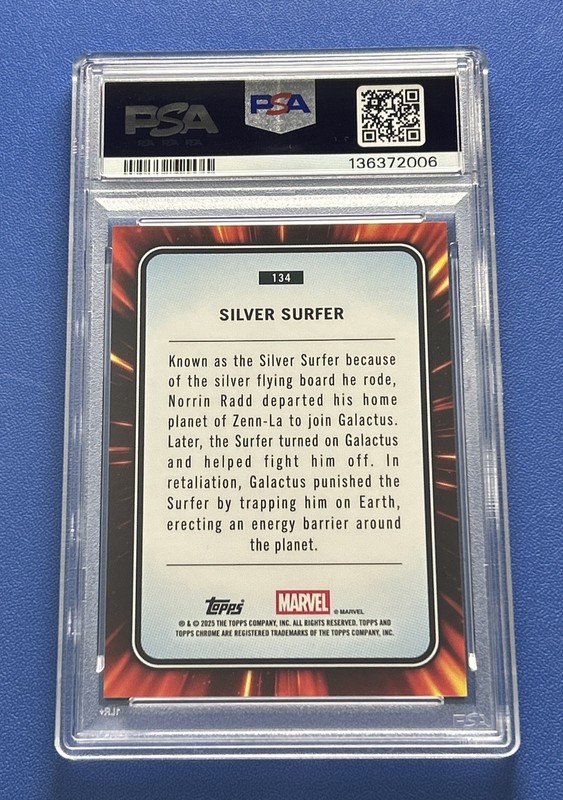 2025 Topps Chrome Marvel #134 Silver Surfer Spider Web Refractor NM-MT PSA 8 view 2