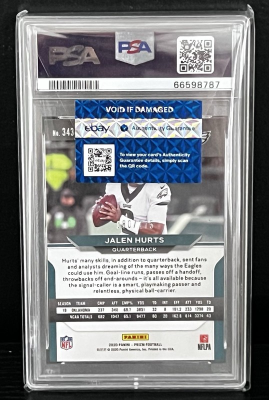 2020 Panini Prizm Jalen Hurts Hyper Prizm /175 (RC) PSA 10 Gem Mint view 2