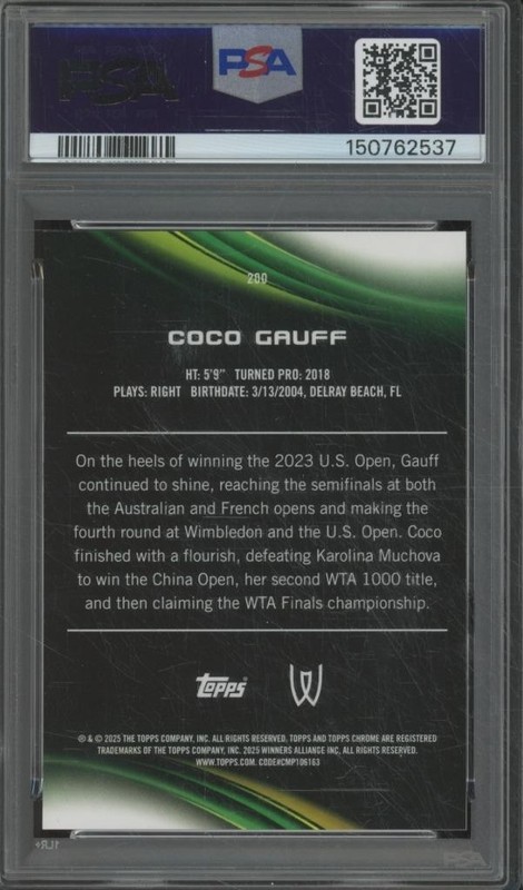 2025 Topps Chrome Tennis COCO GAUFF #200 Gold Refractor /50 PSA 9 MINT BIN39 view 2