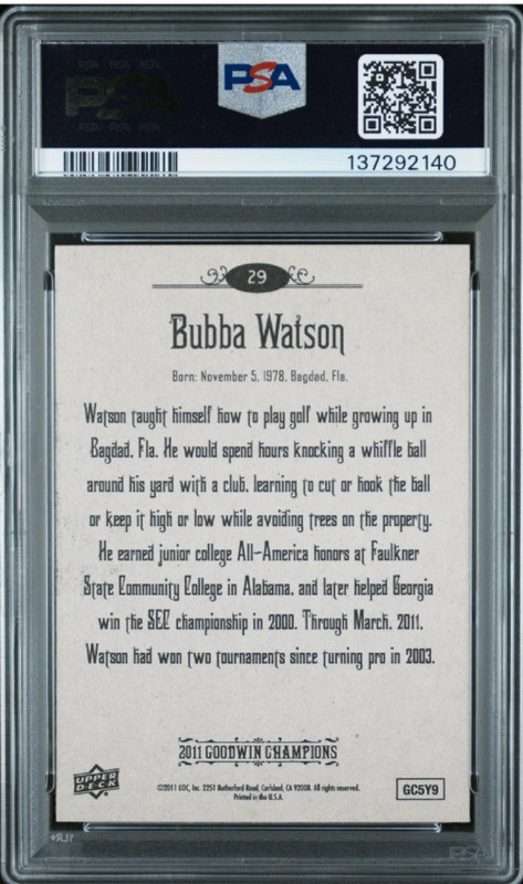 2011 Goodwin Champions #29 Bubba Watson Signed Rookie Card Autograph RC Auto PSA view 2