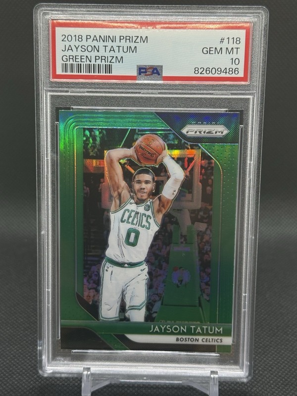 2018 Panini Prizm - Jayson Tatum 2nd Yr Green Prizm Color Match PSA 10 Gem Mint view 1