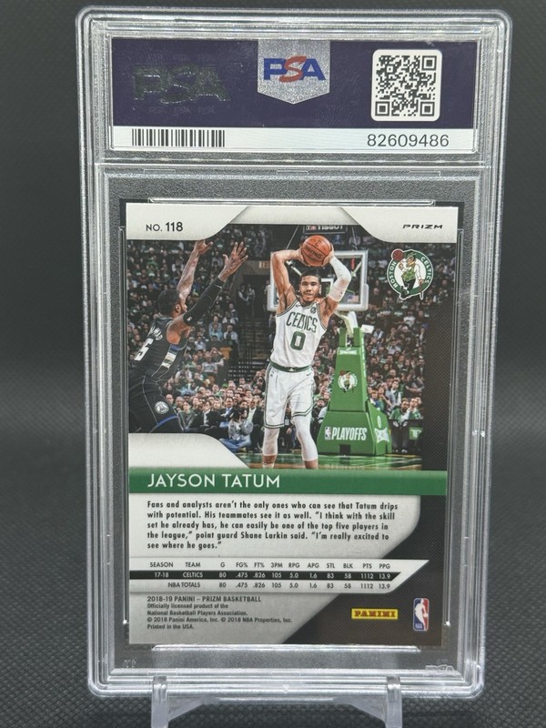 2018 Panini Prizm - Jayson Tatum 2nd Yr Green Prizm Color Match PSA 10 Gem Mint view 2