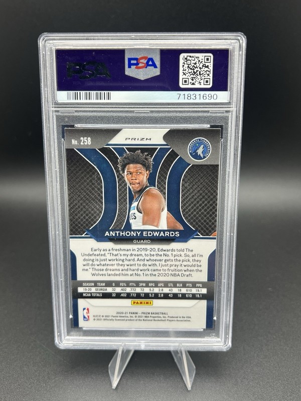 2020-21 Prizm Anthony Edwards #258 RC Rookie Fast Break Silver Disco PSA 9 view 2