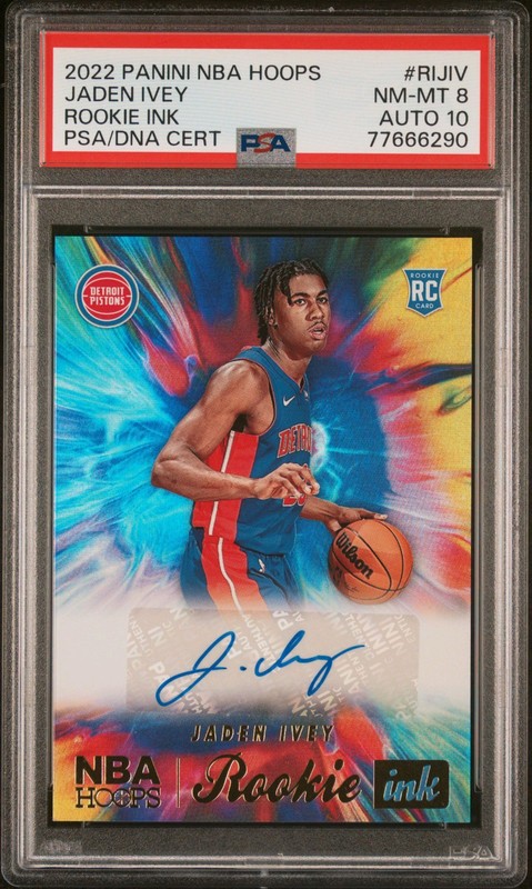 PSA 8 Auto 10 - JADEN IVEY Auto - 2022 Hoops Rookie Ink NBA Autograph - PISTONS