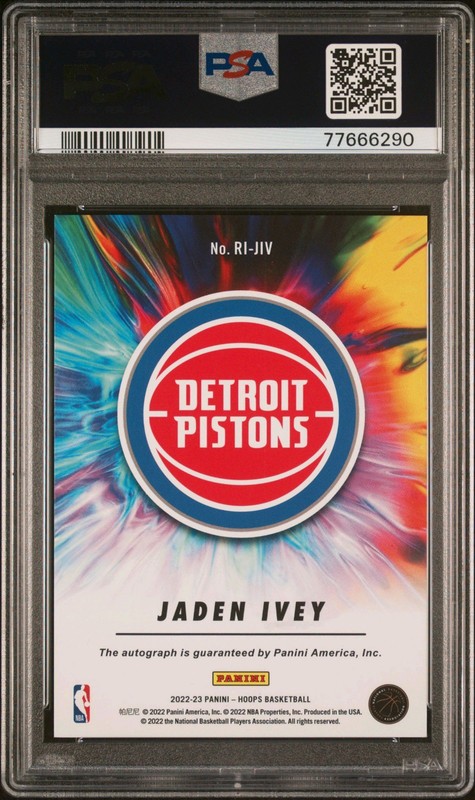 PSA 8 Auto 10 - JADEN IVEY Auto - 2022 Hoops Rookie Ink NBA Autograph - PISTONS view 2