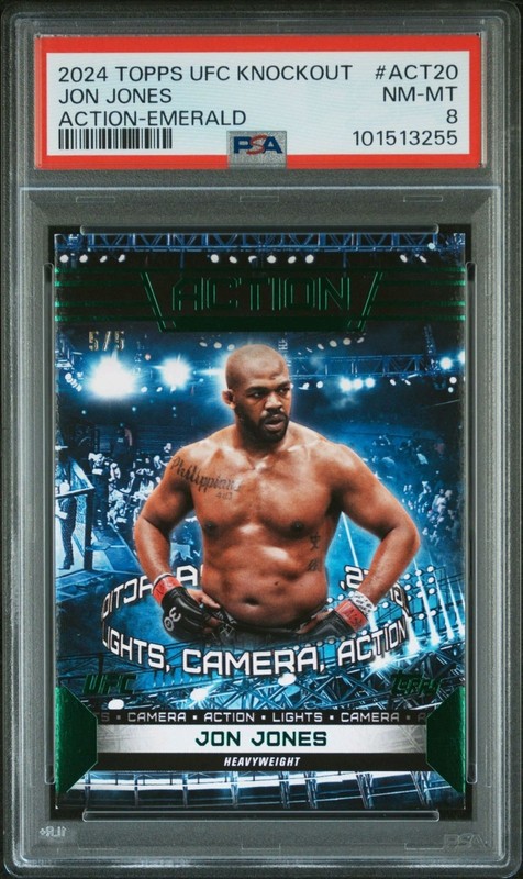 2024 Topps UFC Knockout #ACT-20 Jon Jones 5/5 Action Emerald PSA 8 Rare Champion