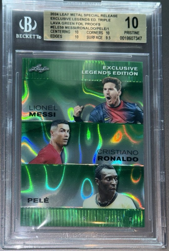 1 of 1!💎 2024 LEAF METAL LEGENDS Messi/Pele/Ronaldo REFRACTOR BGS 10 PRISTINE