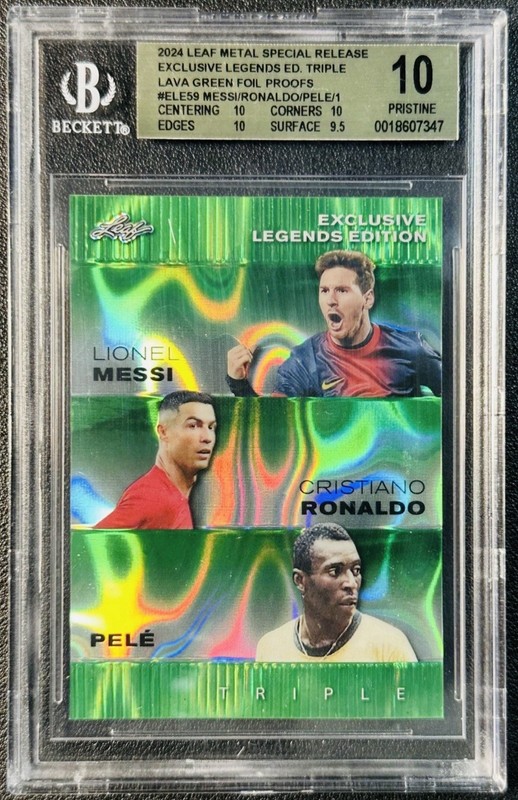 1 of 1!π 2024 LEAF METAL LEGENDS Messi/Pele/Ronaldo REFRACTOR BGS 10 PRISTINE view 2