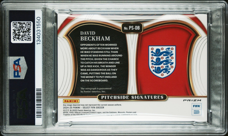 2024-25 Panini Select FIFA David Beckham Pitchside Signatures Red PSA 9 England view 2