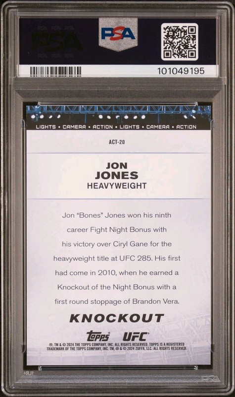 2024 Topps UFC Knockout #ACT-20 Jon Jones 4/5 Action Emerald PSA 9 Rare Champion view 2