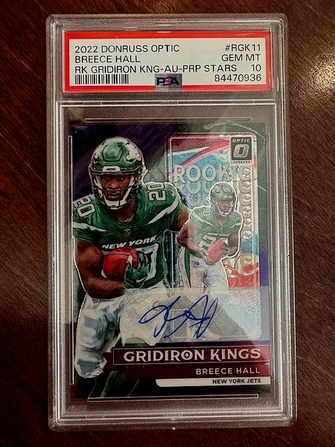 2022 Donruss Optic Breece Hall RK Gridiron King Auto Purple Star #25/25 PSA 10