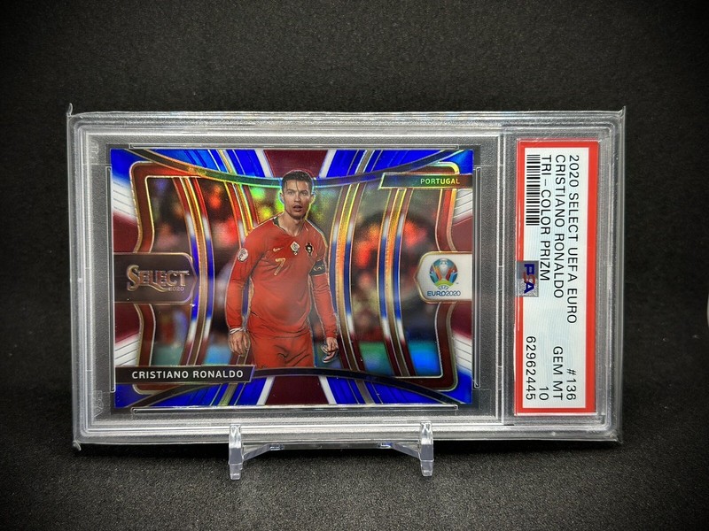 Cristiano Ronaldo 2020 Panini Select UEFA Euro Tri-Color Prizm SP PSA 10