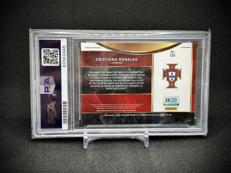 Cristiano Ronaldo 2020 Panini Select UEFA Euro Tri-Color Prizm SP PSA 10 view 2
