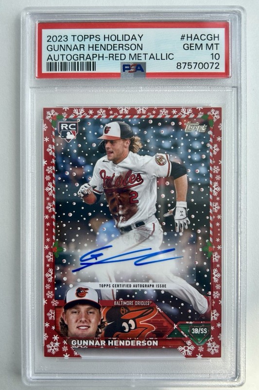2023 Topps Holiday - Gunnar Henderson Red Metallic/25 Auto PSA Pop 1