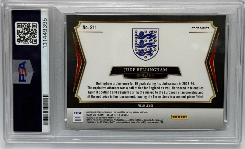 2024-25 Jude Bellingham Panini Select FIFA Zebra Prizm #211 England PSA 10 view 2