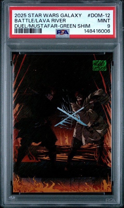 Battle On The Lava River - 2025 Star Wars Galaxy Green Shimmer Refractor  PSA 9