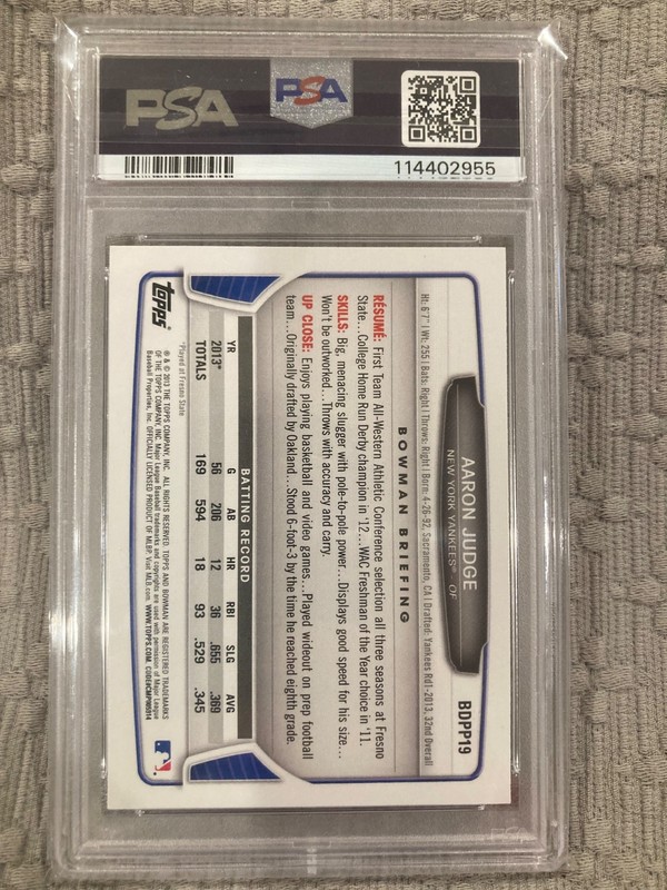 2013 Bowman Draft Picks & Prospects Aaron Judge #BDPP19 PSA 8 Rookie view 2